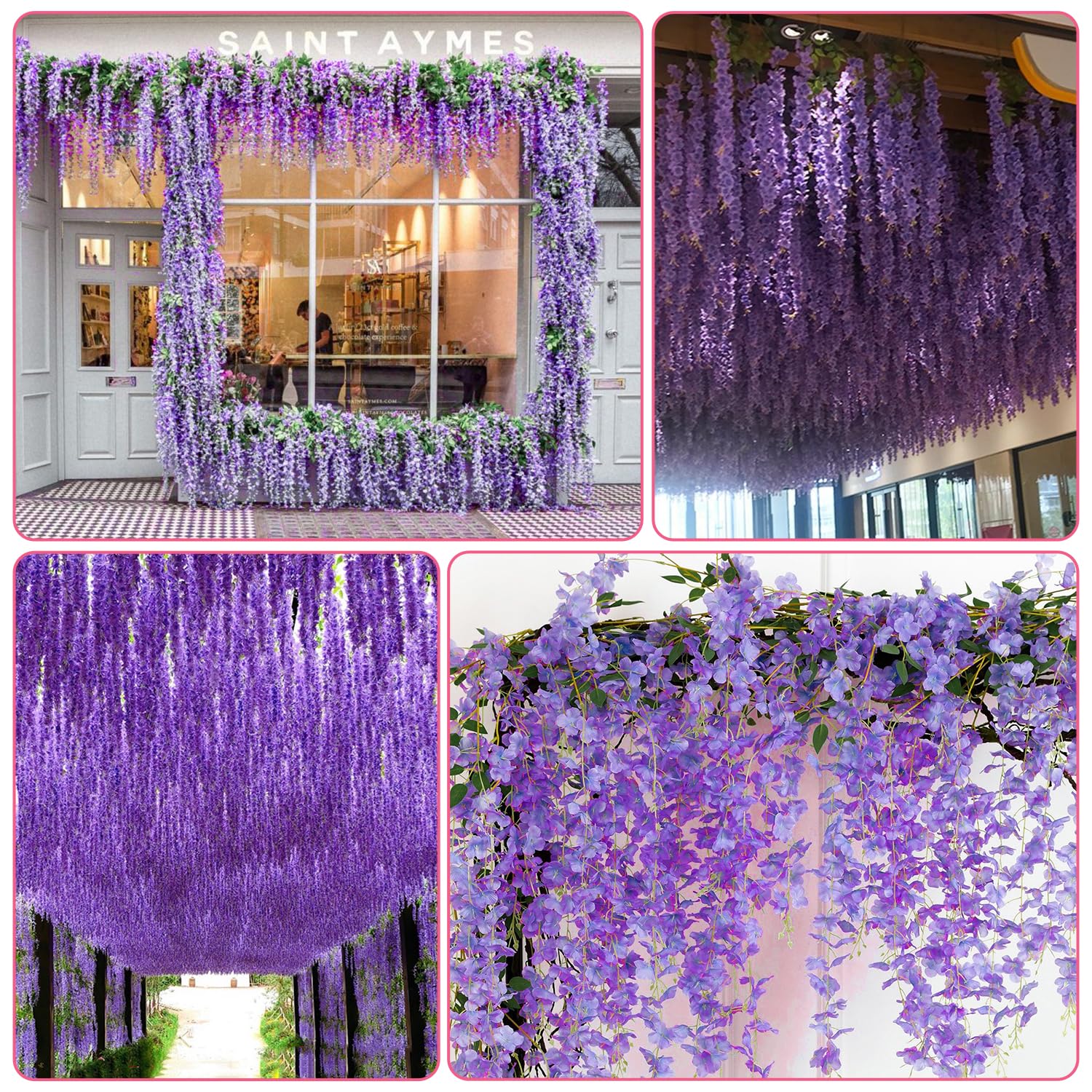 Wisteria Hanging Flowers,Fake Hanging Flowers,Wisteria artificiales Garland for Home Wedding Arch Floral Party Garden Ceremony Outdoor Decor,3.6 feet Long(36,White)