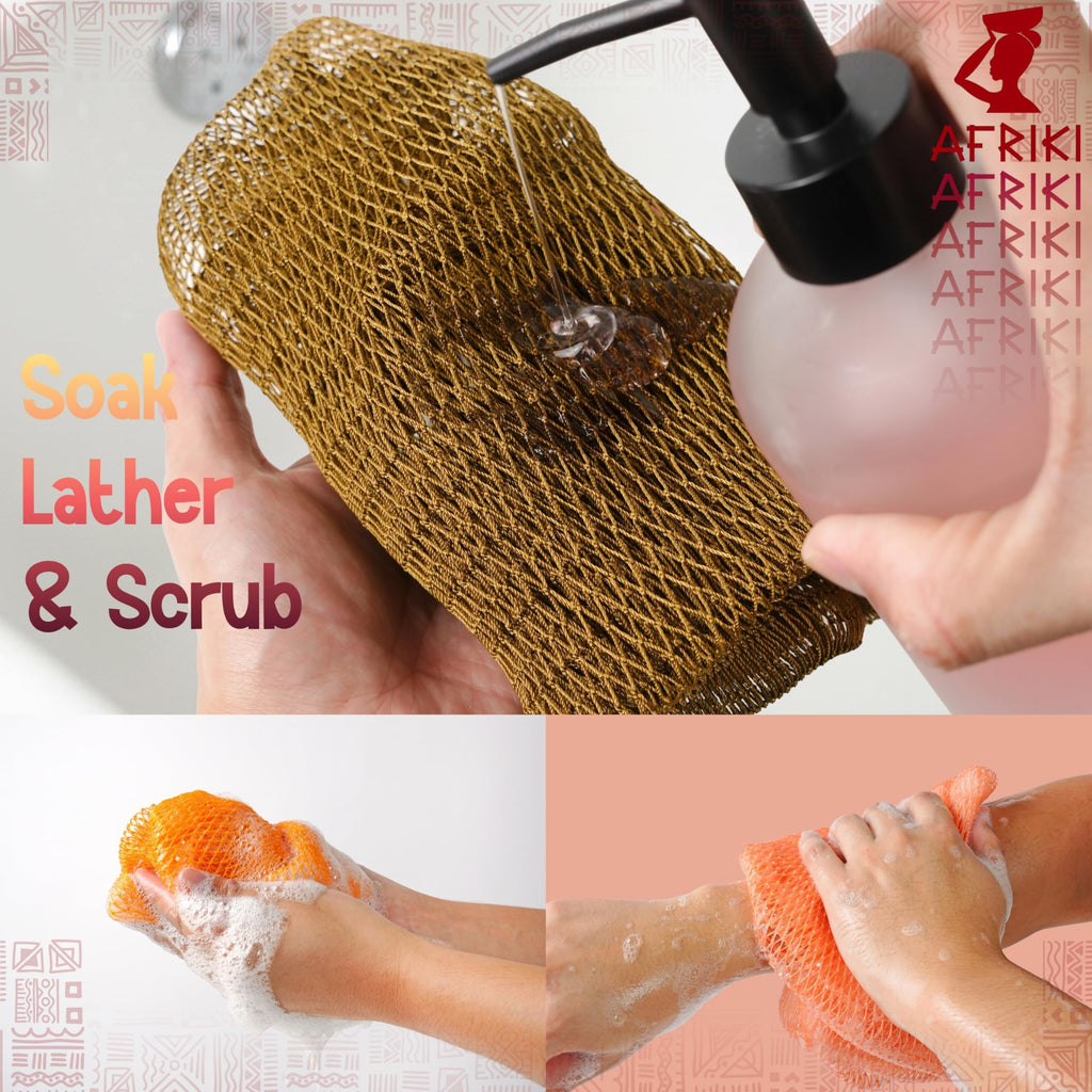 AFRIKI African Net Sponge – Exfoliating Body Scrubber, Black Owned & Rooted in Africa, All Skin Types | 45 in Long