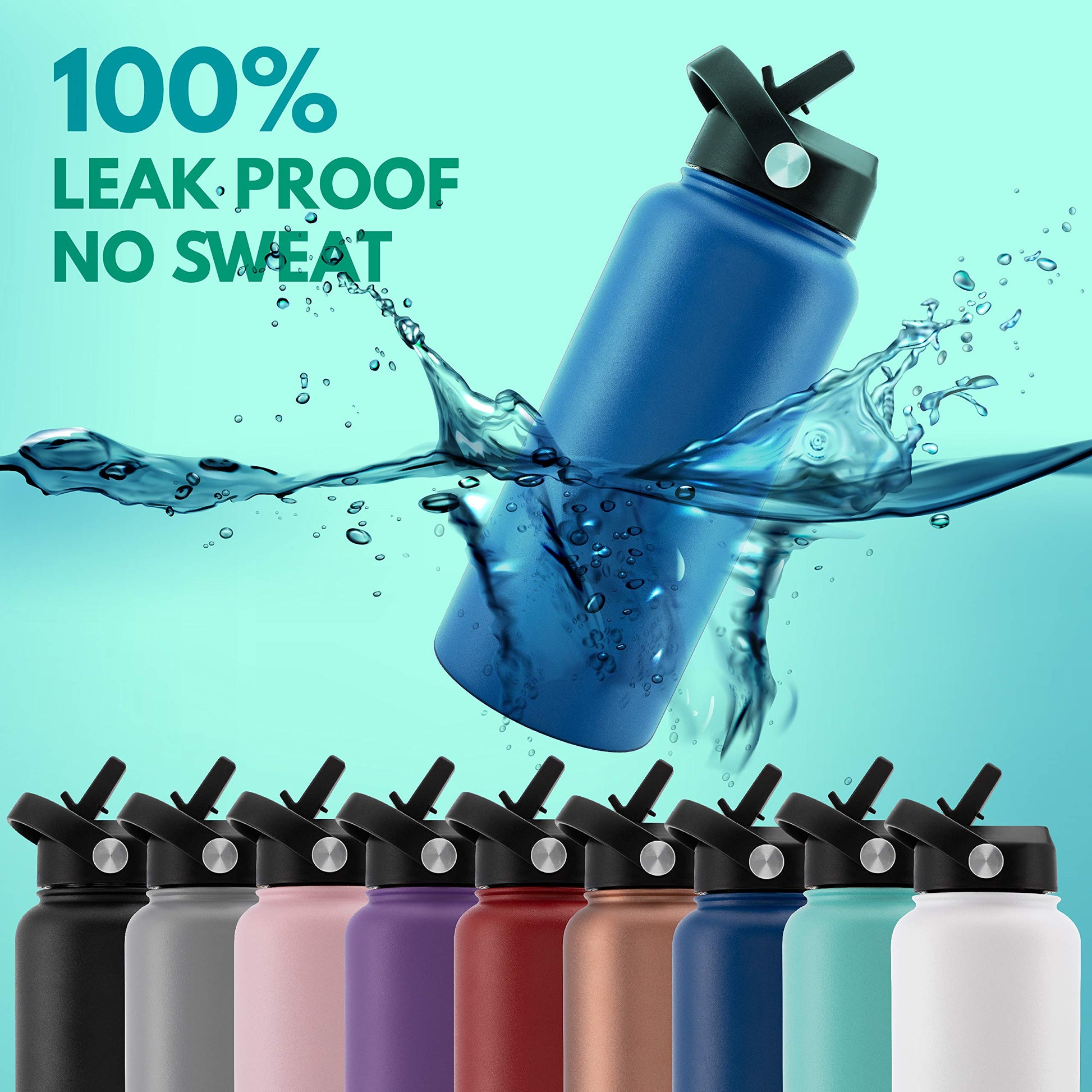 Amazing Items Personalized Water Bottle w/Straw & Lid, 18 oz - Black | Custom Stainless Steel Sports Water Bottle w/Name and Text - Double Wall, Vacuum Insulated - Rotating Handle