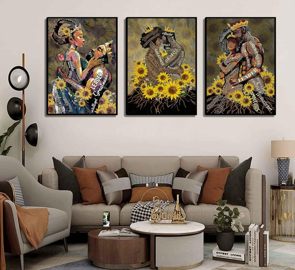 WSTUKVV 3Pcs Black Girl Bathroom Wall Art Boho Black Woman Posters Pictures African American Canvas Prints Fashion Abstract Paintings For Bathroom Home Bedroom Living Room Wall Decor Frame