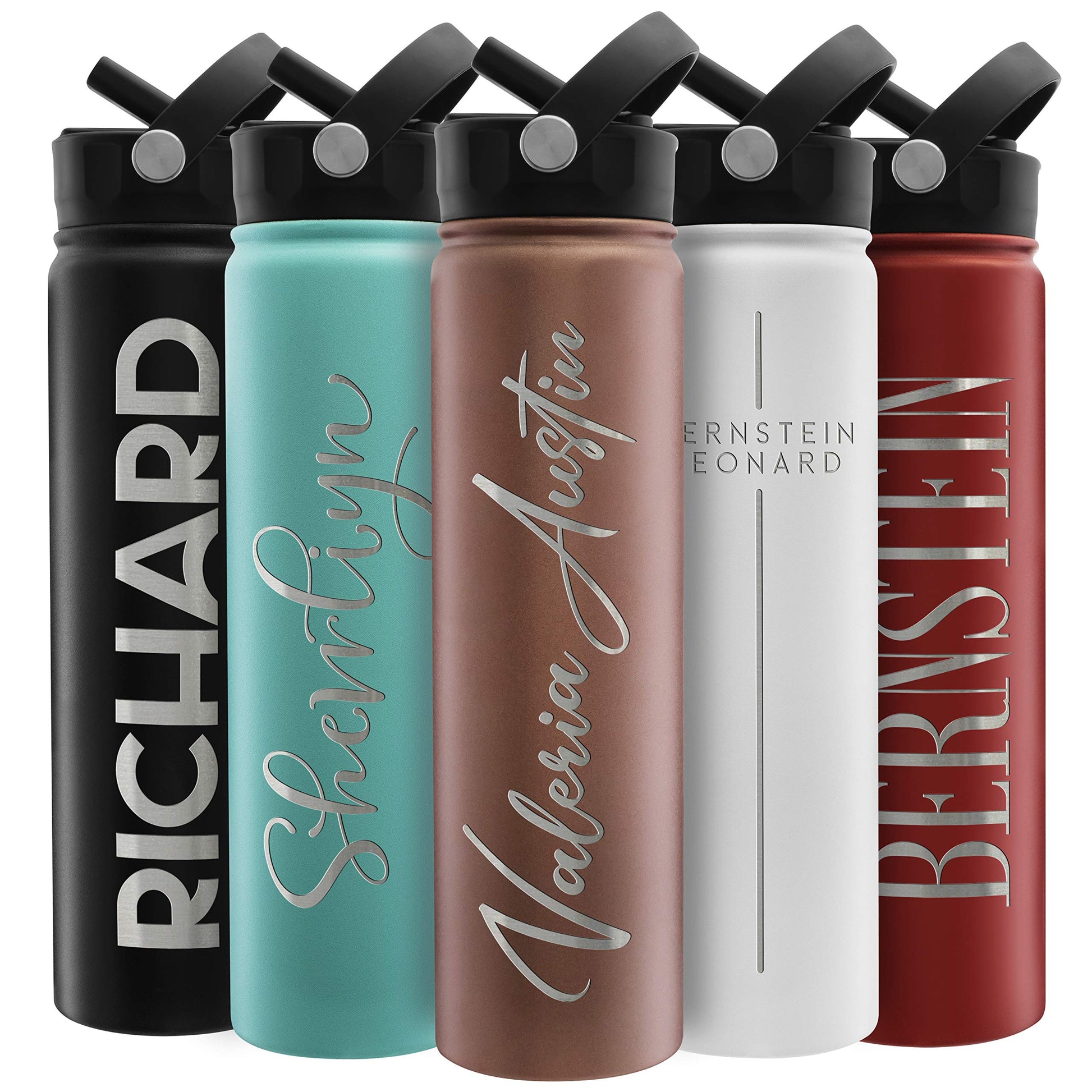 Amazing Items Personalized Water Bottle w/Straw & Lid, 18 oz - Black | Custom Stainless Steel Sports Water Bottle w/Name and Text - Double Wall, Vacuum Insulated - Rotating Handle