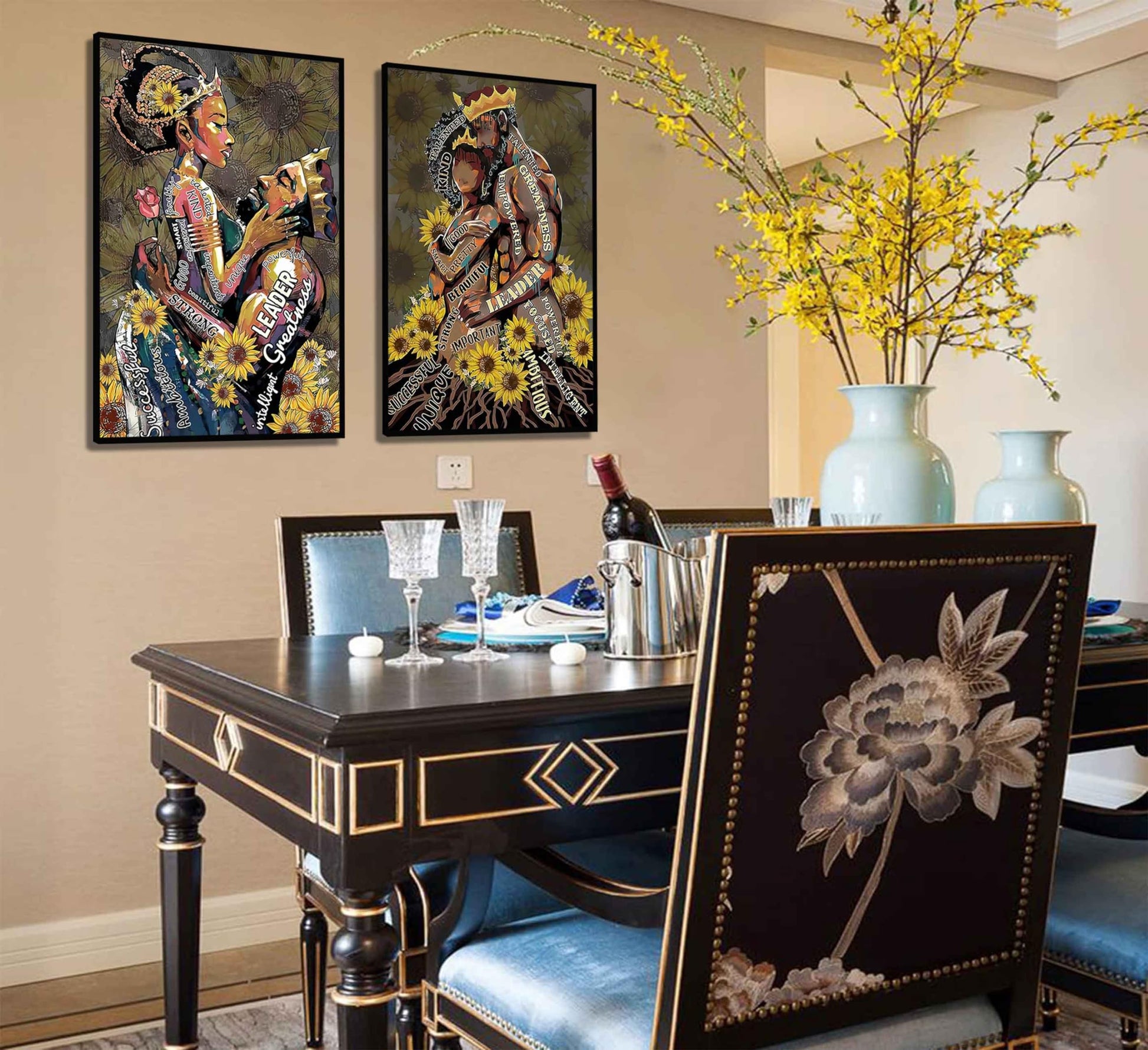 WSTUKVV 3Pcs Black Girl Bathroom Wall Art Boho Black Woman Posters Pictures African American Canvas Prints Fashion Abstract Paintings For Bathroom Home Bedroom Living Room Wall Decor Frame