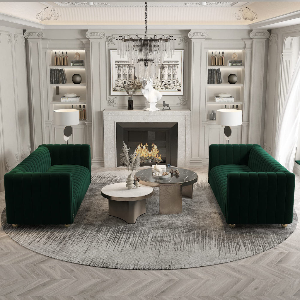 81" W Tufted Velvet Couch,Modern Velvet Sofa with Round Handrails and Metal Legs for Living Room,Office,Apartment (1, Pink)