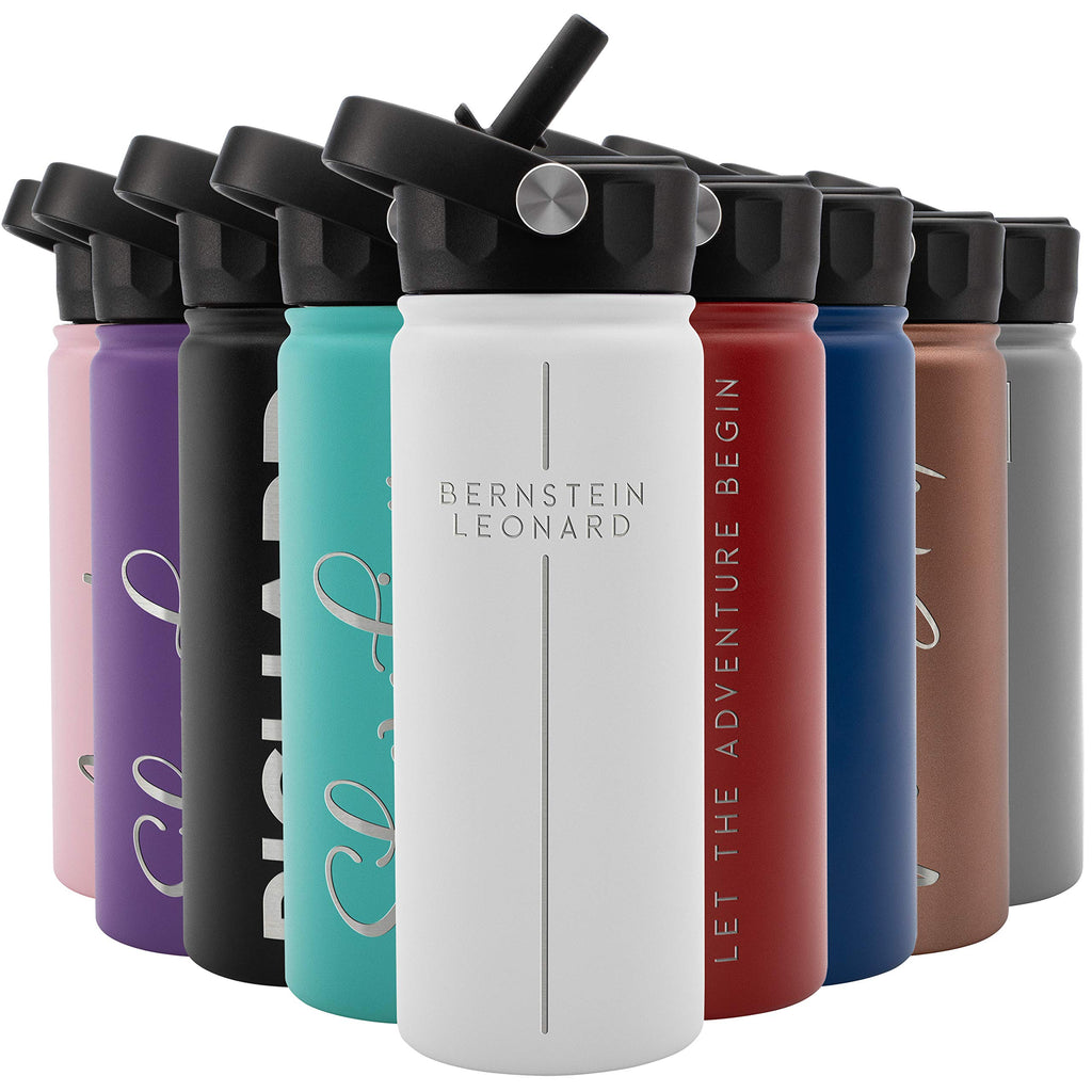 Amazing Items Personalized Water Bottle w/Straw & Lid, 18 oz - Black | Custom Stainless Steel Sports Water Bottle w/Name and Text - Double Wall, Vacuum Insulated - Rotating Handle