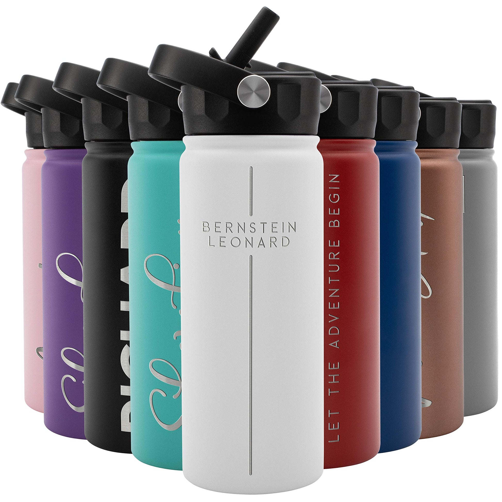 Amazing Items Personalized Water Bottle w/Straw & Lid, 18 oz - Black | Custom Stainless Steel Sports Water Bottle w/Name and Text - Double Wall, Vacuum Insulated - Rotating Handle