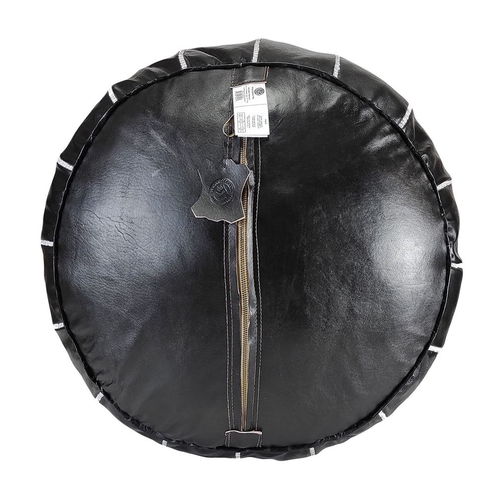 Fezcrafts Genuine Leather Moroccan Ottoman unstuffed Moroccan Pouf Footresf Livin Room Cocktail Seats Goatskin Tribal Bohemian Home Decor (Black)