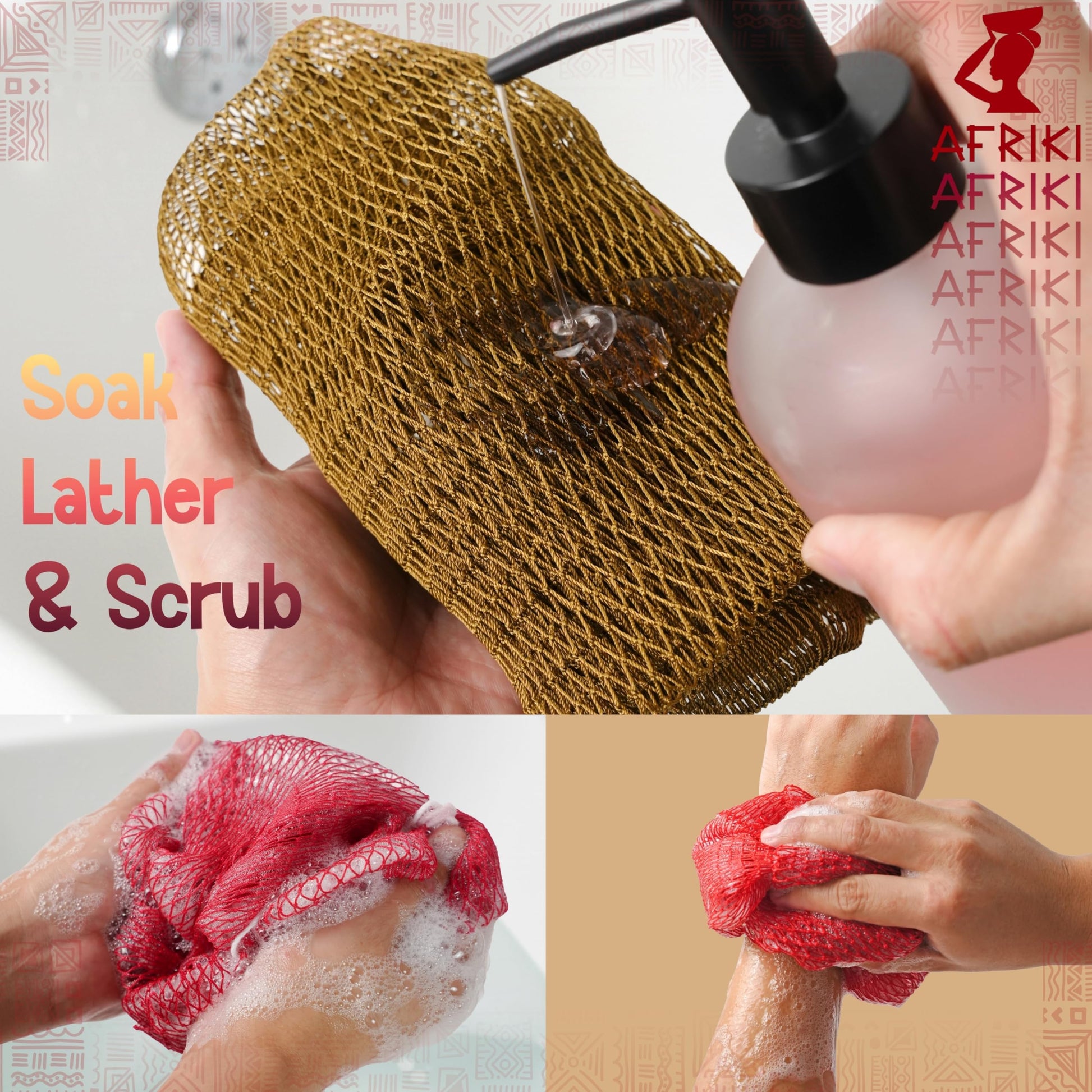 AFRIKI African Net Sponge – Exfoliating Body Scrubber, Black Owned & Rooted in Africa, All Skin Types | 45 in Long
