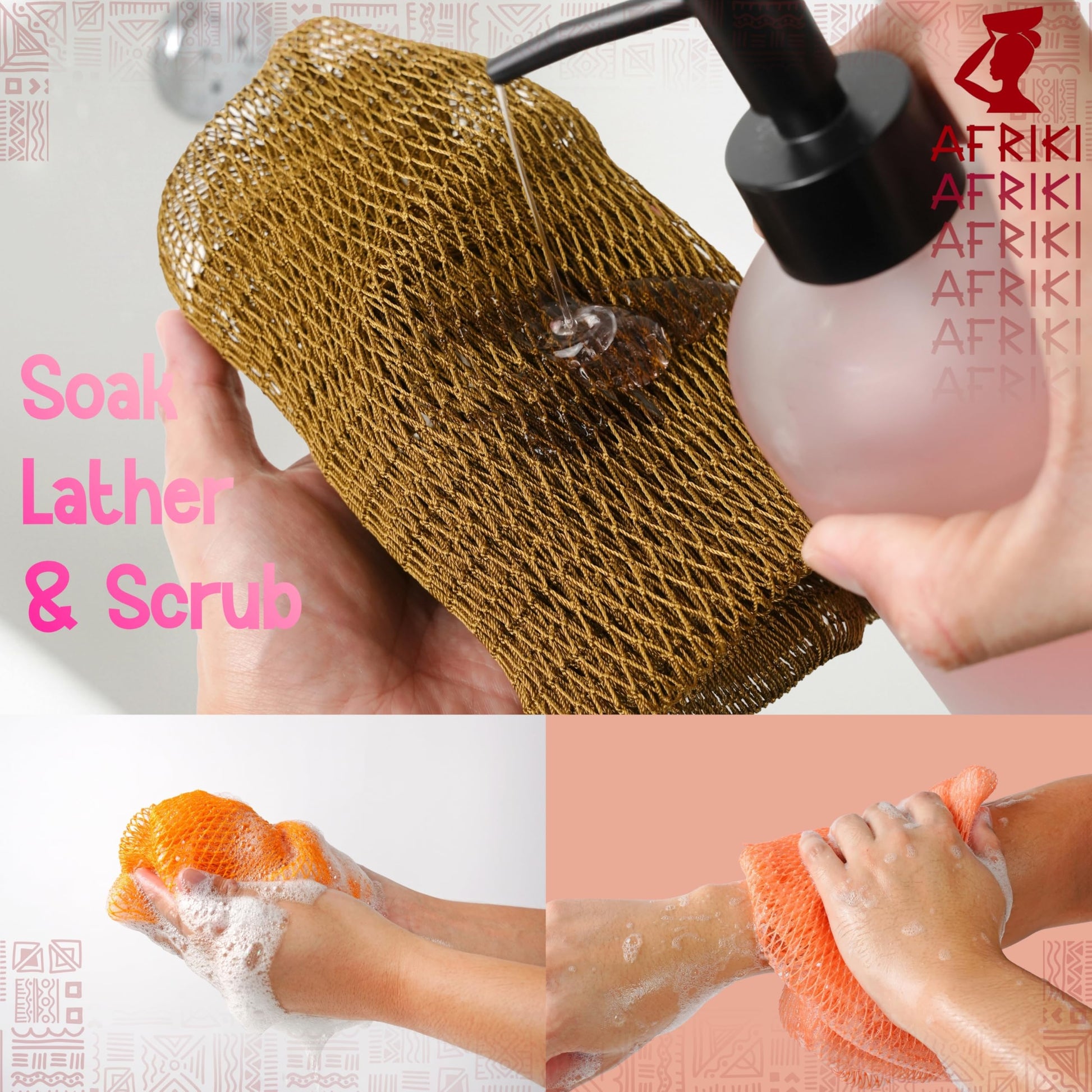 AFRIKI African Net Sponge – Exfoliating Body Scrubber, Black Owned & Rooted in Africa, All Skin Types | 45 in Long