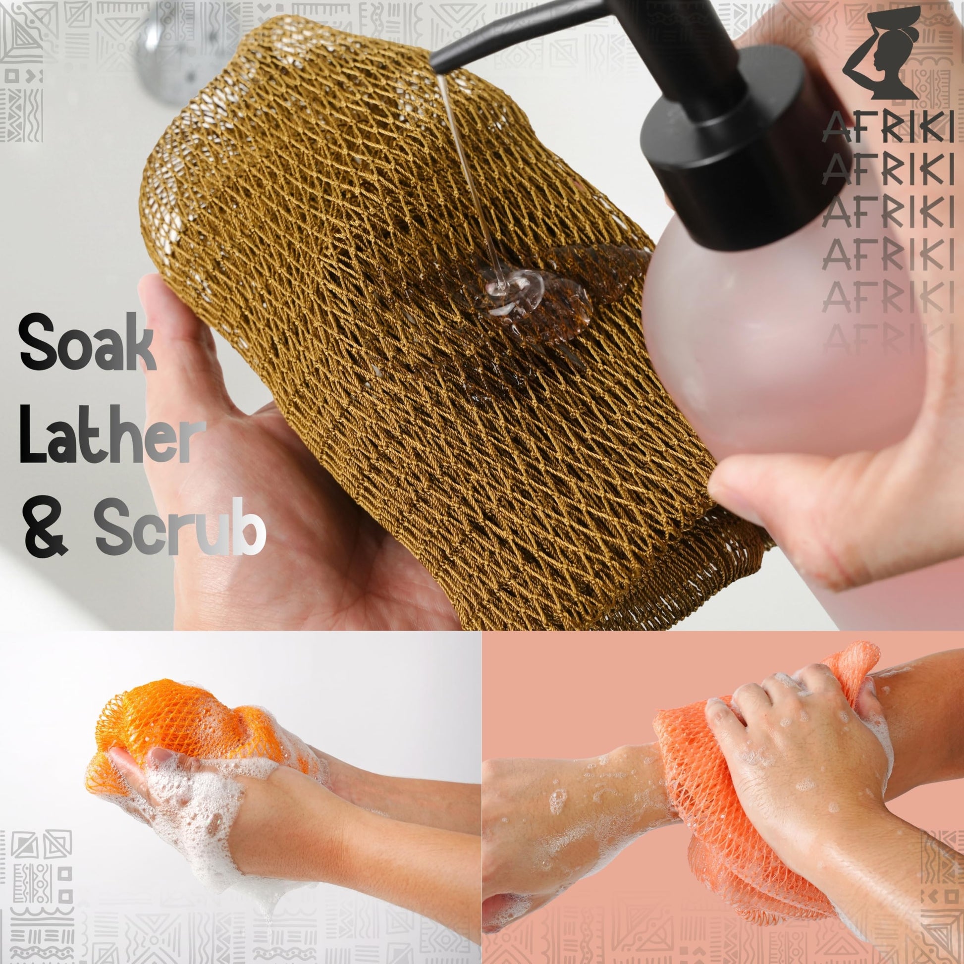 AFRIKI African Net Sponge – Exfoliating Body Scrubber, Black Owned & Rooted in Africa, All Skin Types | 45 in Long