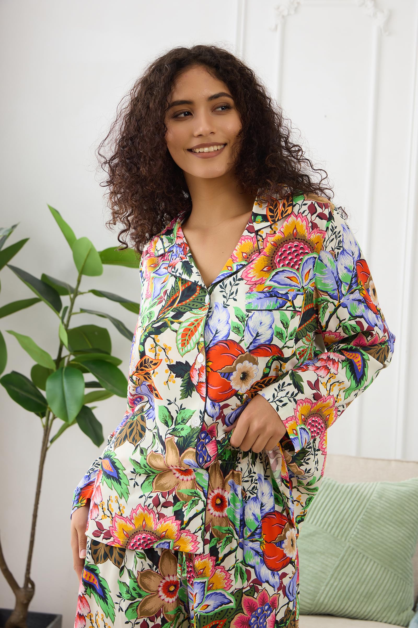 Womens Pajamas Set 2 Piece Long Sleeve Sleepwear Button Down Pjs Lounge Set Nightwear with Pockets