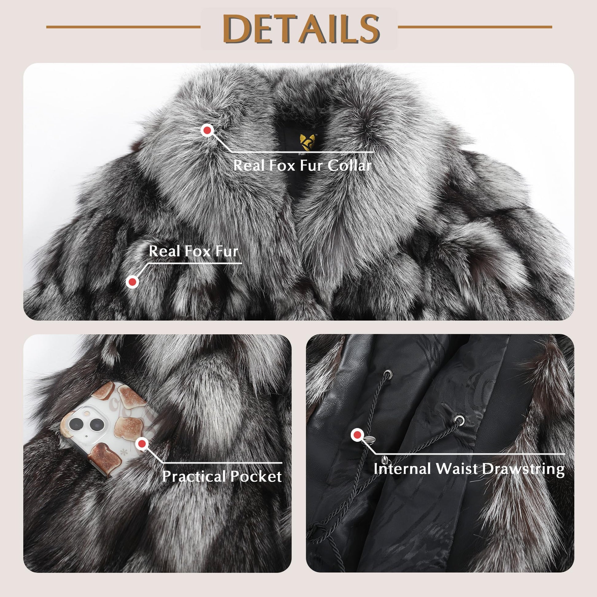 Fur Story Women's Genuine Fox Fur Coat Thick Warm Fur Jacket Winter coat