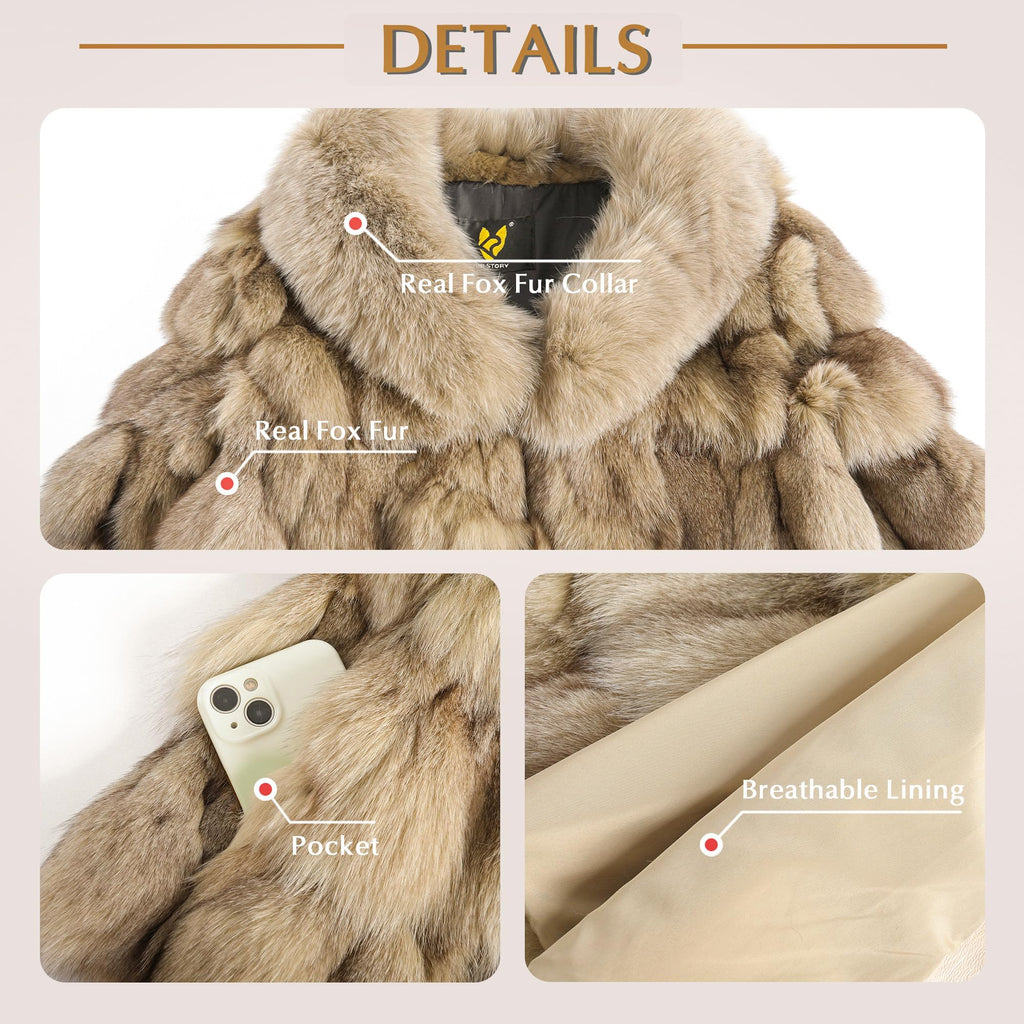 Fur Story Women's Genuine Fox Fur Coat Thick Warm Fur Jacket Winter coat