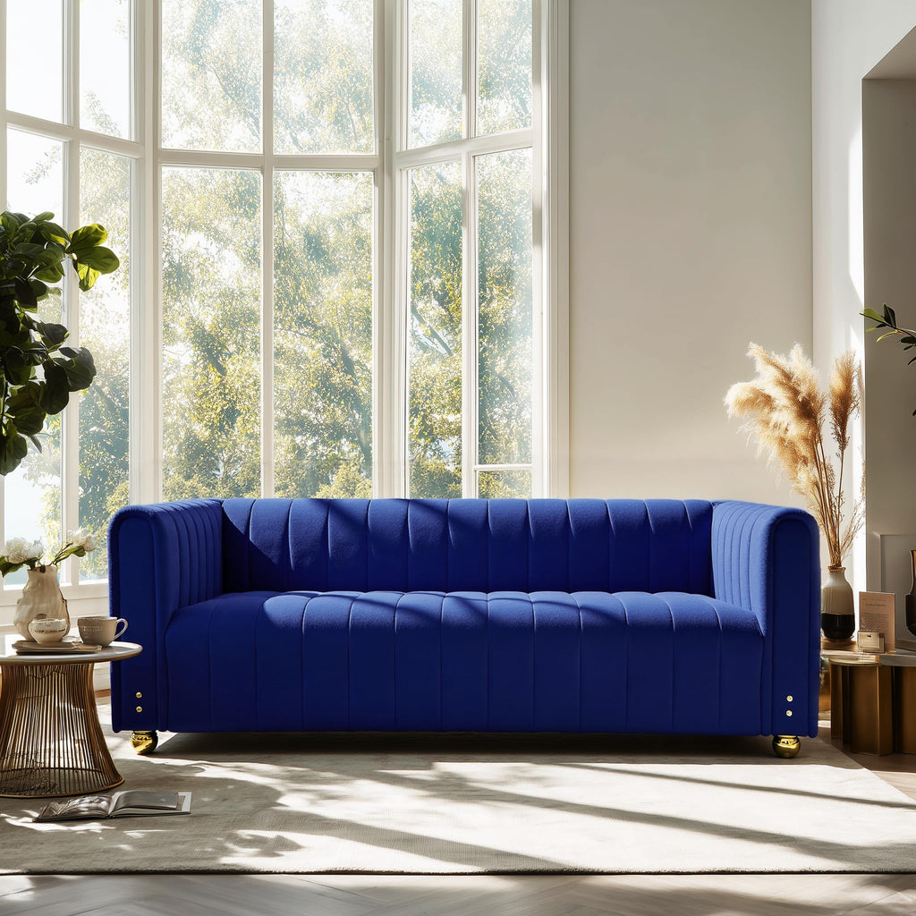 81" W Tufted Velvet Couch,Modern Velvet Sofa with Round Handrails and Metal Legs for Living Room,Office,Apartment (1, Pink)