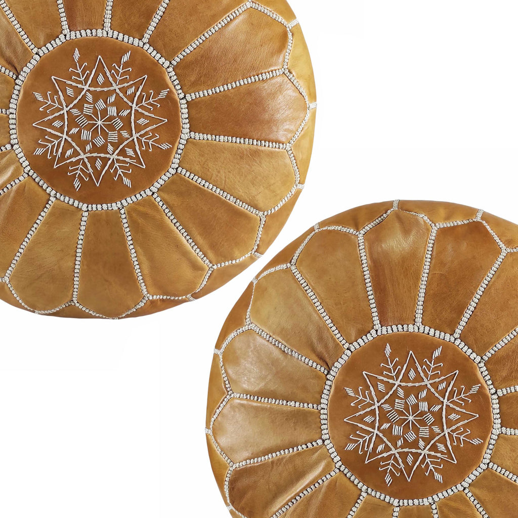 Fezcrafts Genuine Leather Moroccan Ottoman unstuffed Moroccan Pouf Footresf Livin Room Cocktail Seats Goatskin Tribal Bohemian Home Decor (Black)