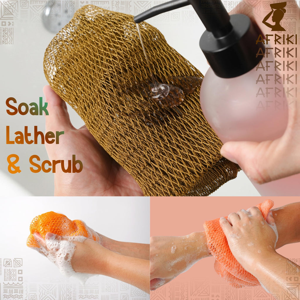 AFRIKI African Net Sponge – Exfoliating Body Scrubber, Black Owned & Rooted in Africa, All Skin Types | 45 in Long