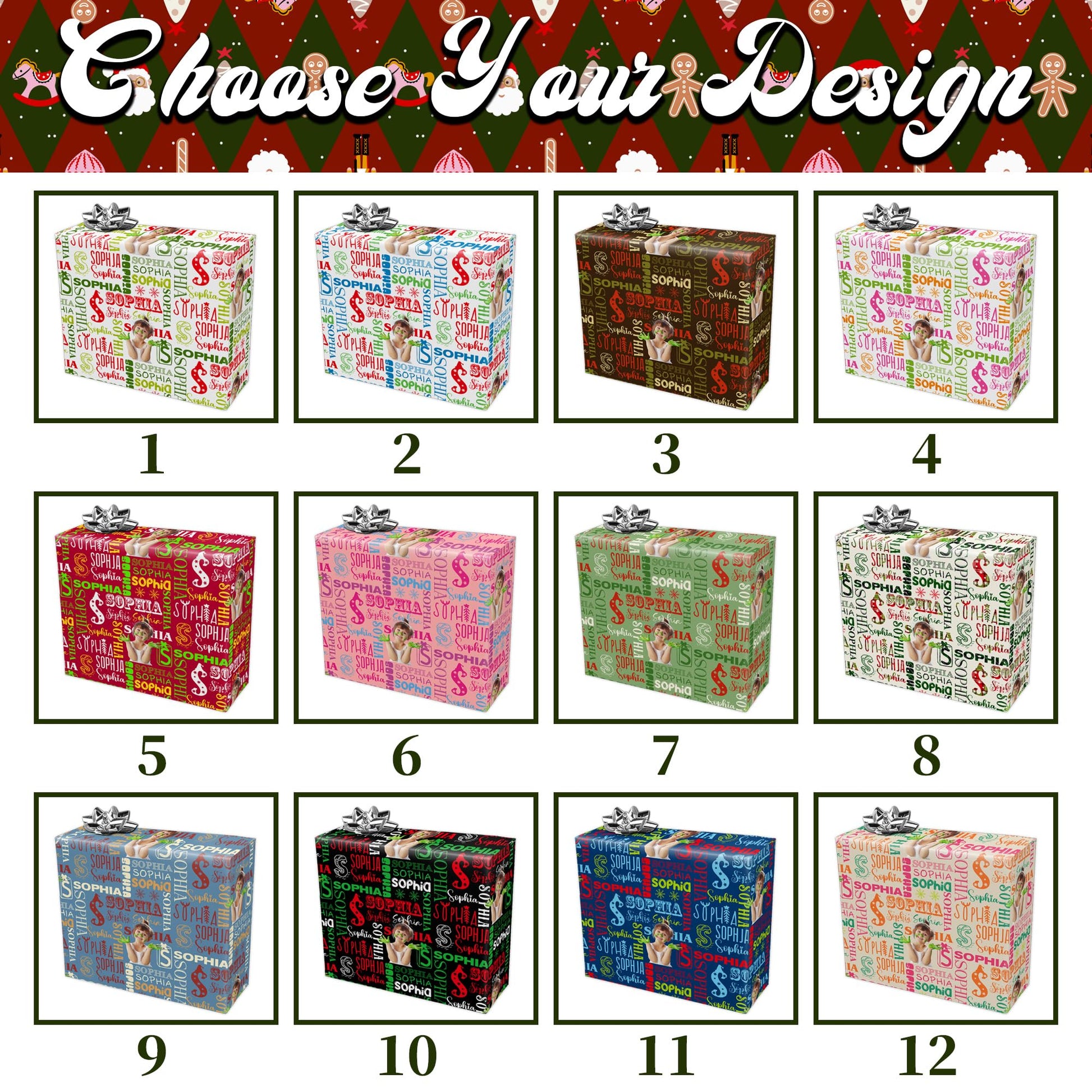 InterestPrint Custom Photo Wrapping Paper Merry Christmas with Christmas hat Wrapping Paper Custom Name Gift Wrap Roll Perfect for Birthdays 58"x 23"