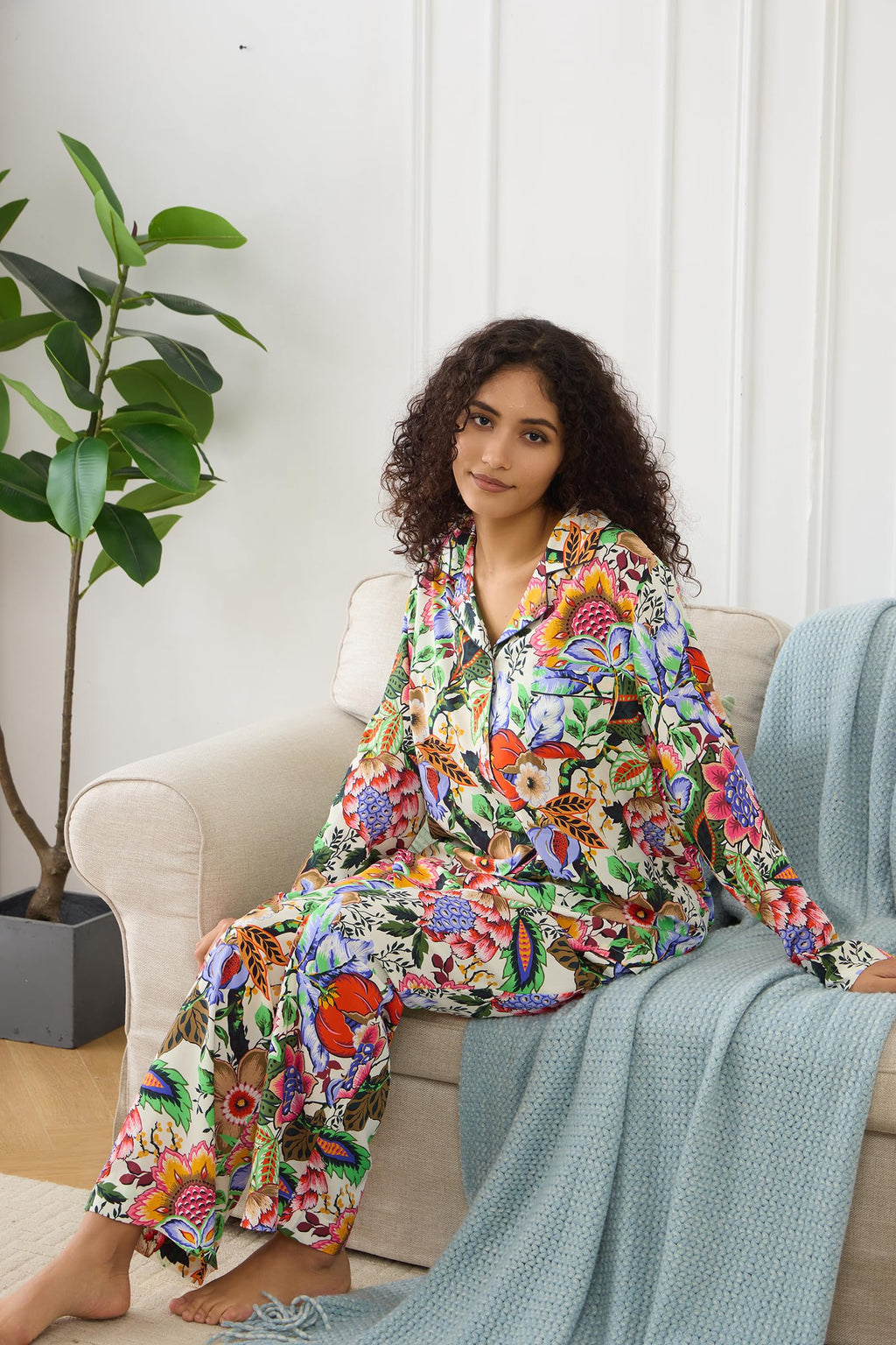 Womens Pajamas Set 2 Piece Long Sleeve Sleepwear Button Down Pjs Lounge Set Nightwear with Pockets