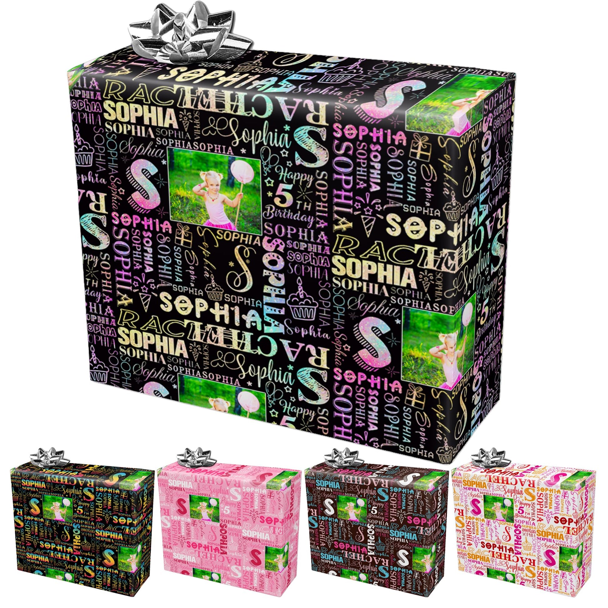 InterestPrint Custom Photo Wrapping Paper Merry Christmas with Christmas hat Wrapping Paper Custom Name Gift Wrap Roll Perfect for Birthdays 58"x 23"