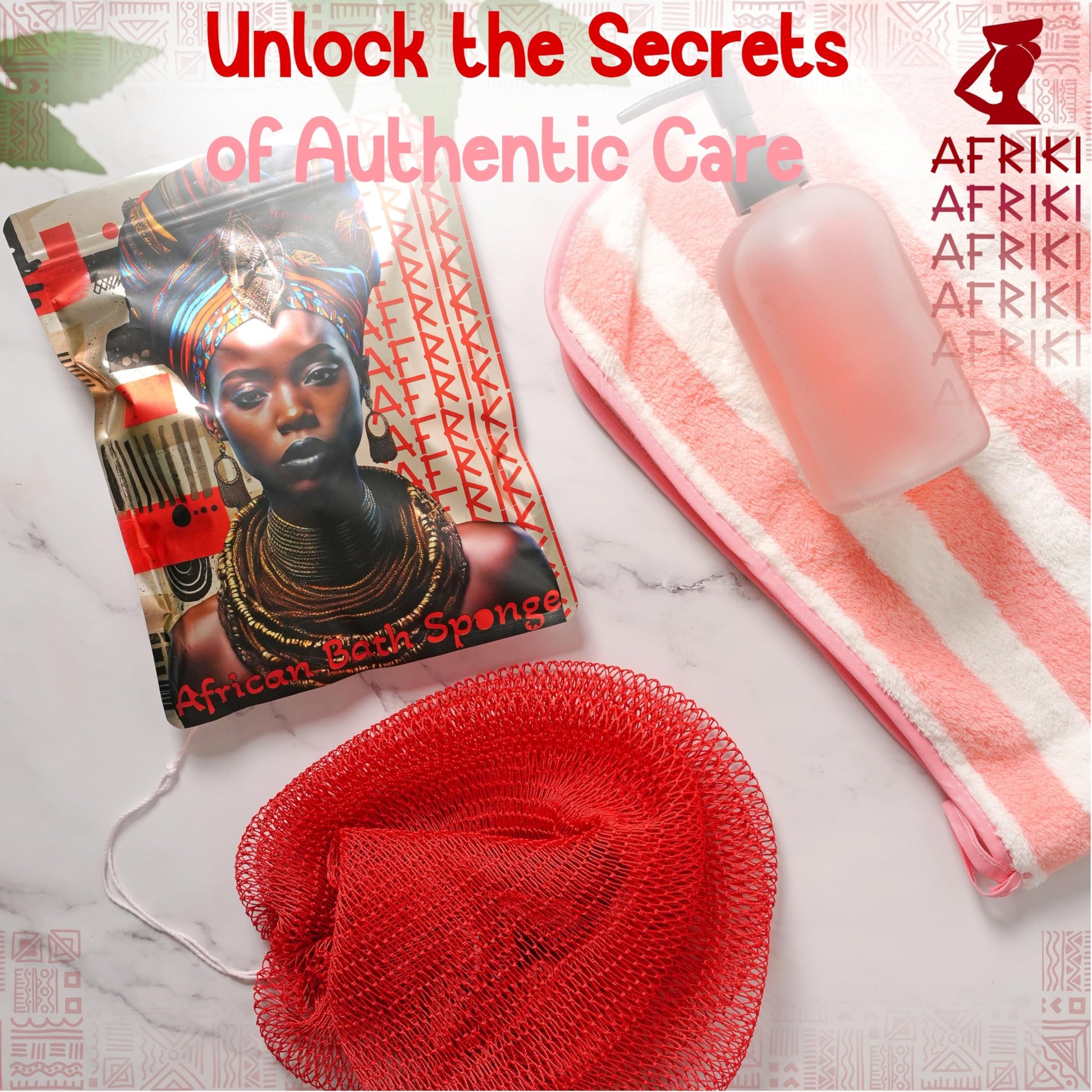 AFRIKI African Net Sponge – Exfoliating Body Scrubber, Black Owned & Rooted in Africa, All Skin Types | 45 in Long