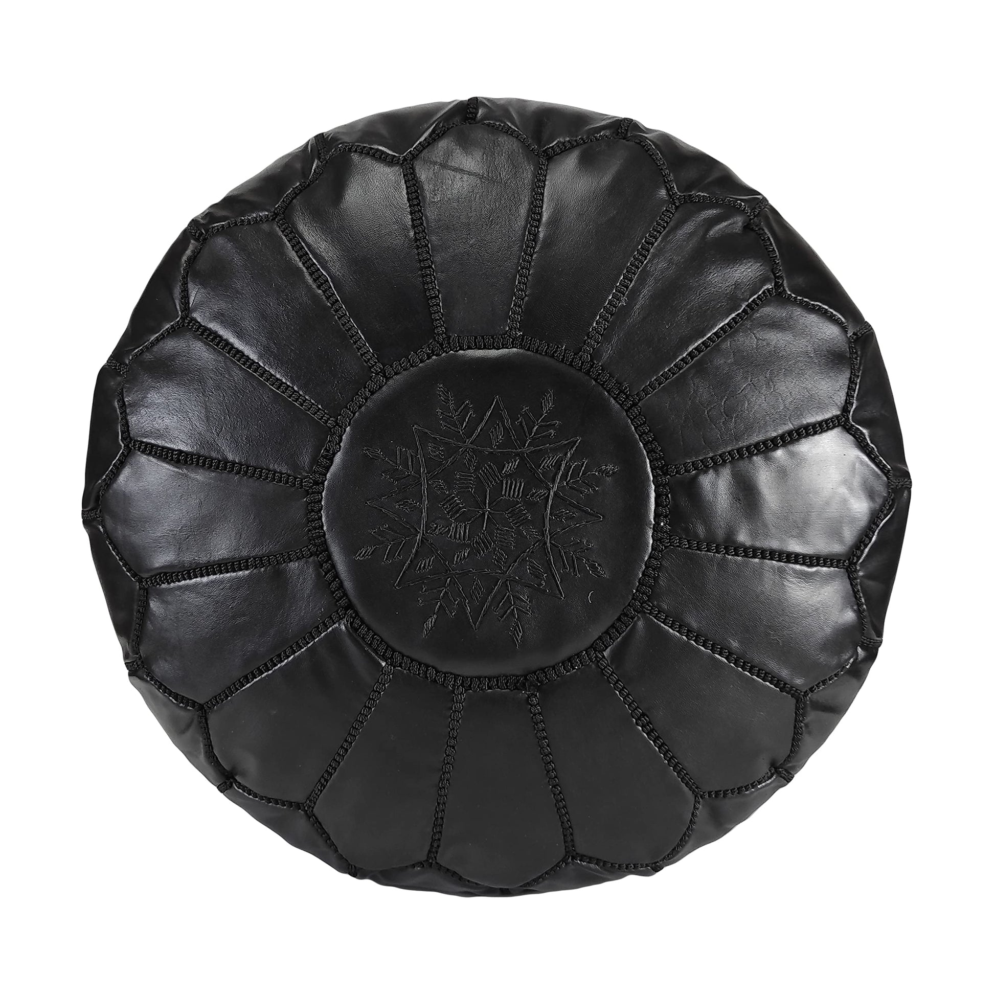 Fezcrafts Genuine Leather Moroccan Ottoman unstuffed Moroccan Pouf Footresf Livin Room Cocktail Seats Goatskin Tribal Bohemian Home Decor (Black)