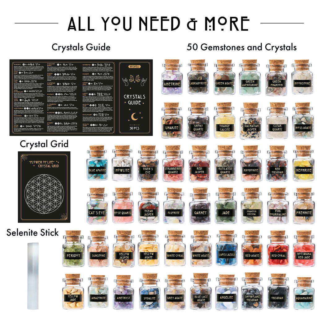 Bulk Crystals and Healing Stones 50 PCS - Real Mini Crystals for Spell Jars - Crystals for Witchcraft - Crystal Sets for Witchcraft Supplies - Real Crystal Witch Healing Crystals for Beginners Set