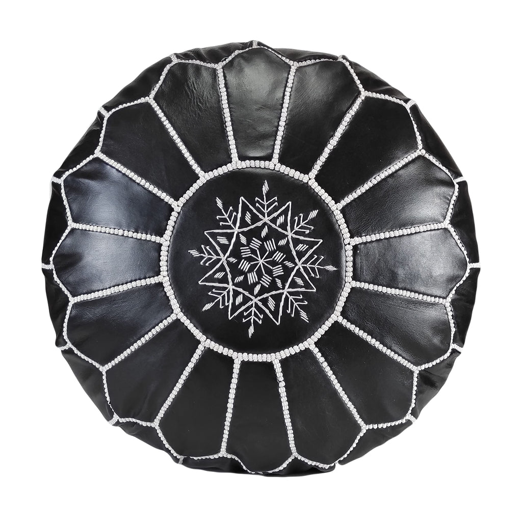 Fezcrafts Genuine Leather Moroccan Ottoman unstuffed Moroccan Pouf Footresf Livin Room Cocktail Seats Goatskin Tribal Bohemian Home Decor (Black)