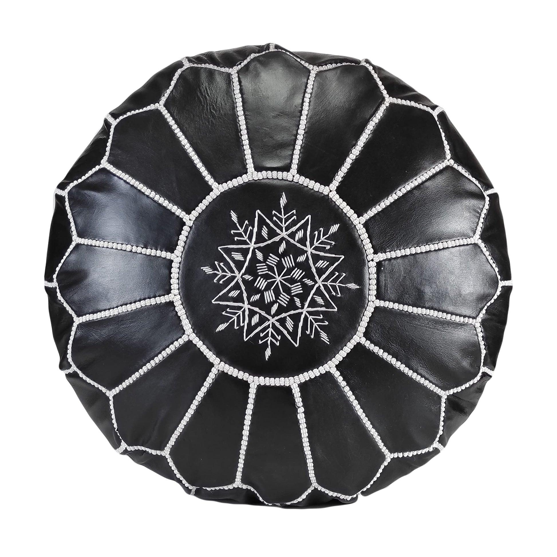 Fezcrafts Genuine Leather Moroccan Ottoman unstuffed Moroccan Pouf Footresf Livin Room Cocktail Seats Goatskin Tribal Bohemian Home Decor (Black)