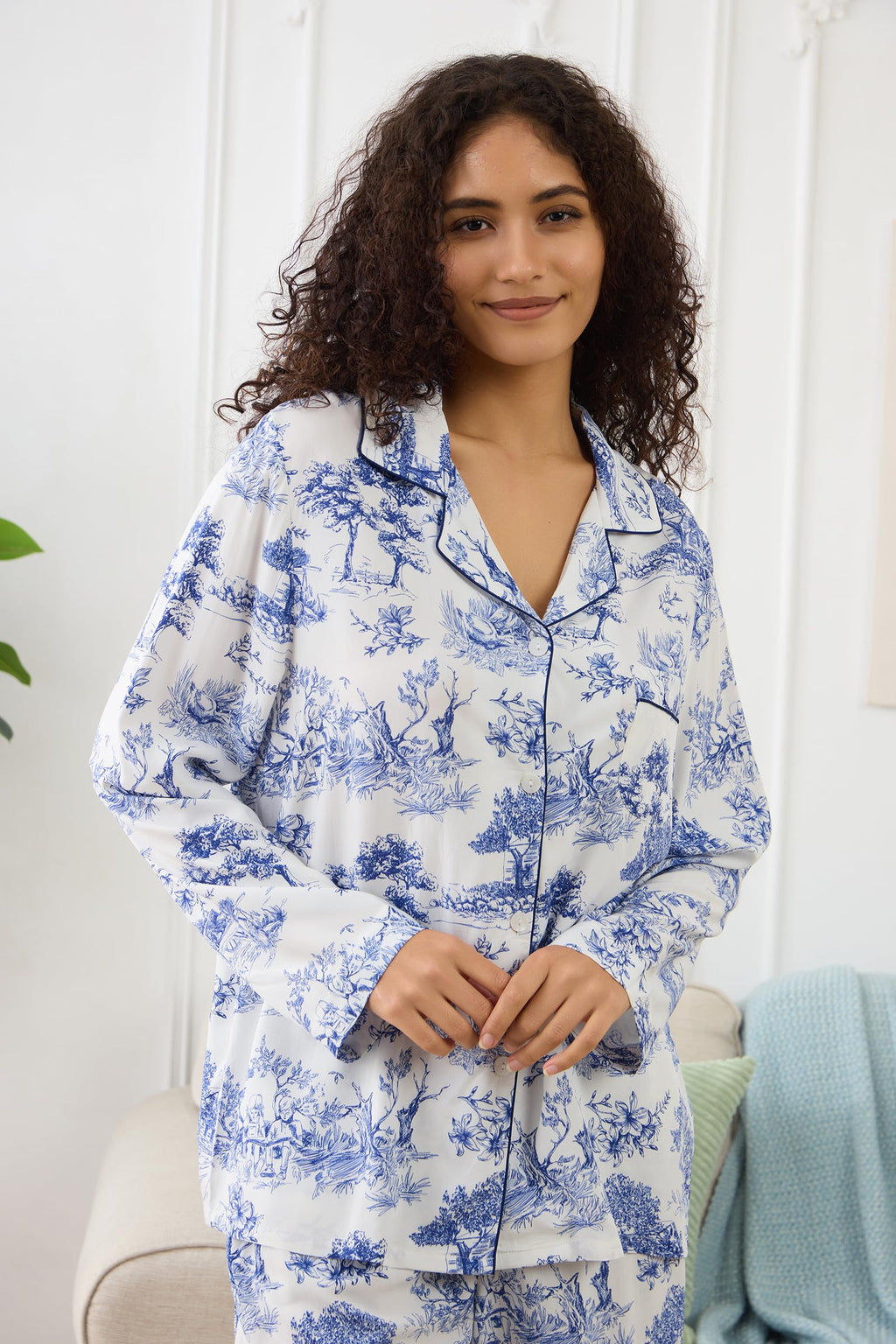 Womens Pajamas Set 2 Piece Long Sleeve Sleepwear Button Down Pjs Lounge Set Nightwear with Pockets