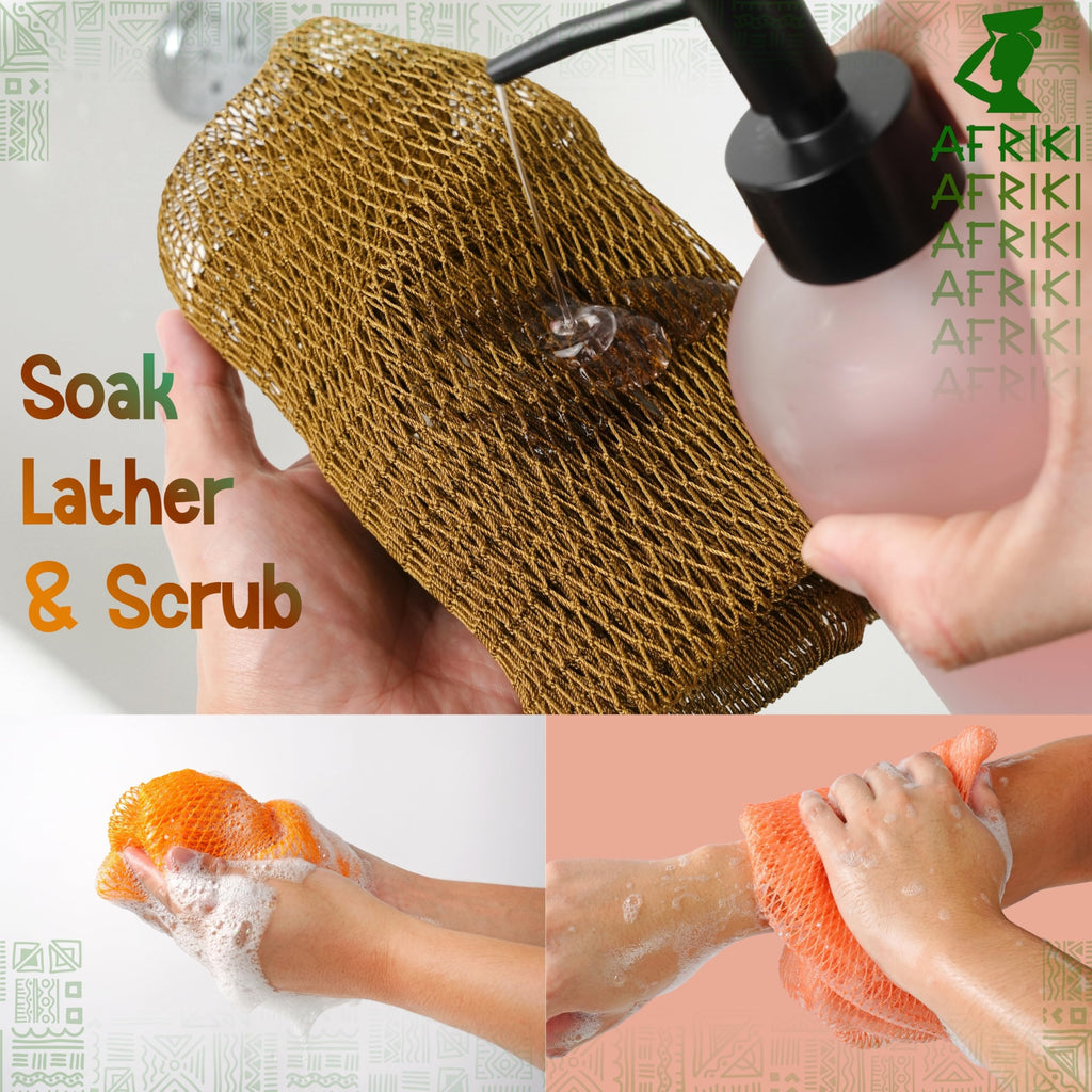 AFRIKI African Net Sponge – Exfoliating Body Scrubber, Black Owned & Rooted in Africa, All Skin Types | 45 in Long