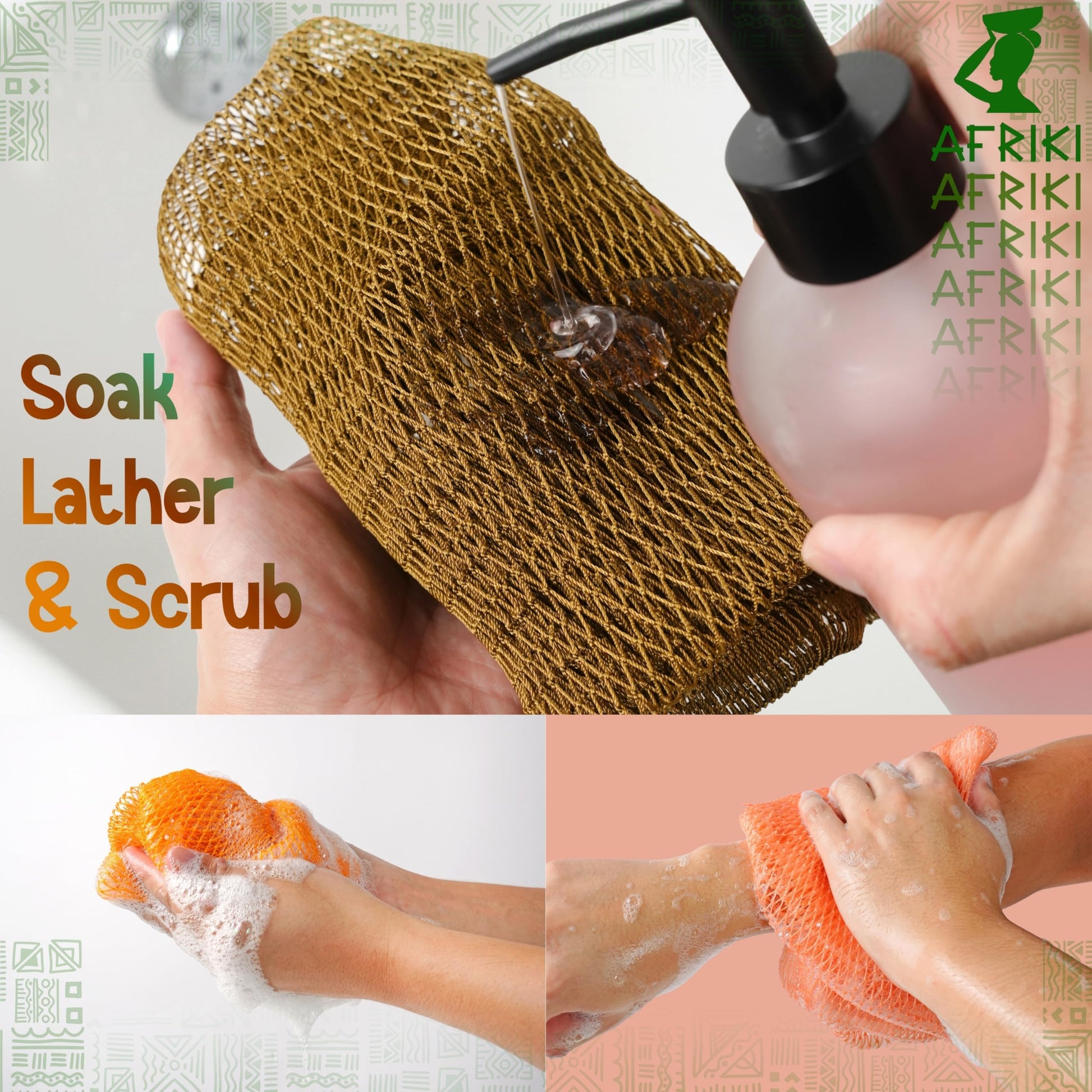 AFRIKI African Net Sponge – Exfoliating Body Scrubber, Black Owned & Rooted in Africa, All Skin Types | 45 in Long