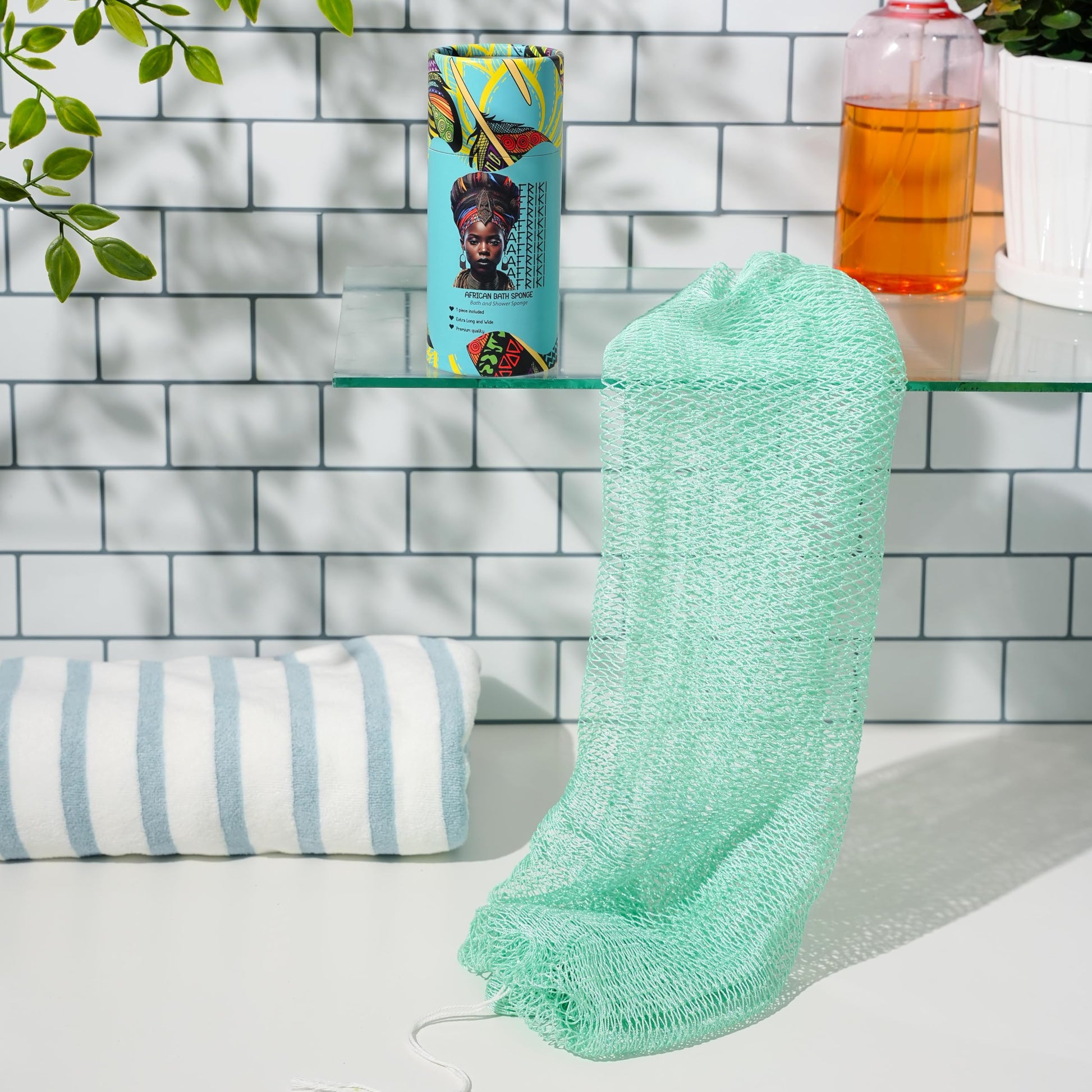 AFRIKI African Net Sponge – Exfoliating Body Scrubber, Black Owned & Rooted in Africa, All Skin Types | 45 in Long