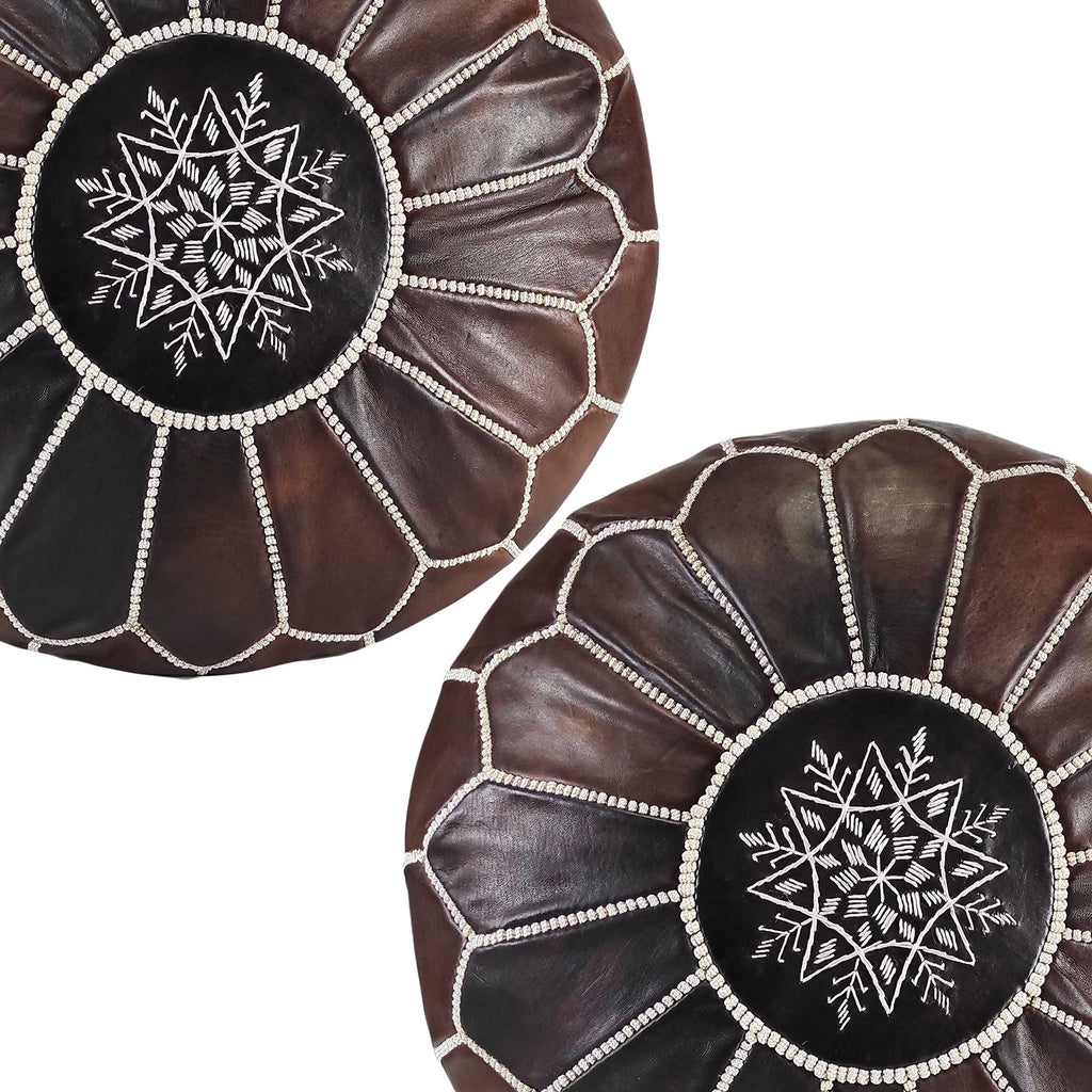 Fezcrafts Genuine Leather Moroccan Ottoman unstuffed Moroccan Pouf Footresf Livin Room Cocktail Seats Goatskin Tribal Bohemian Home Decor (Black)