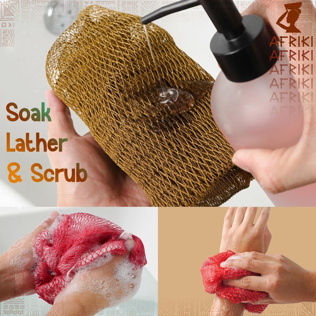 AFRIKI African Net Sponge – Exfoliating Body Scrubber, Black Owned & Rooted in Africa, All Skin Types | 45 in Long
