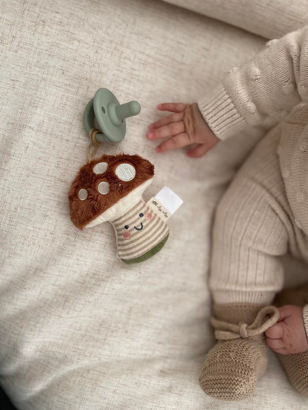 Itzy Ritzy Pacifier and Lovey Set; Detachable Plush Moon and Coordinating Toast Silicone Pacifier; Ideal for Ages 0 Months and Up, Moon