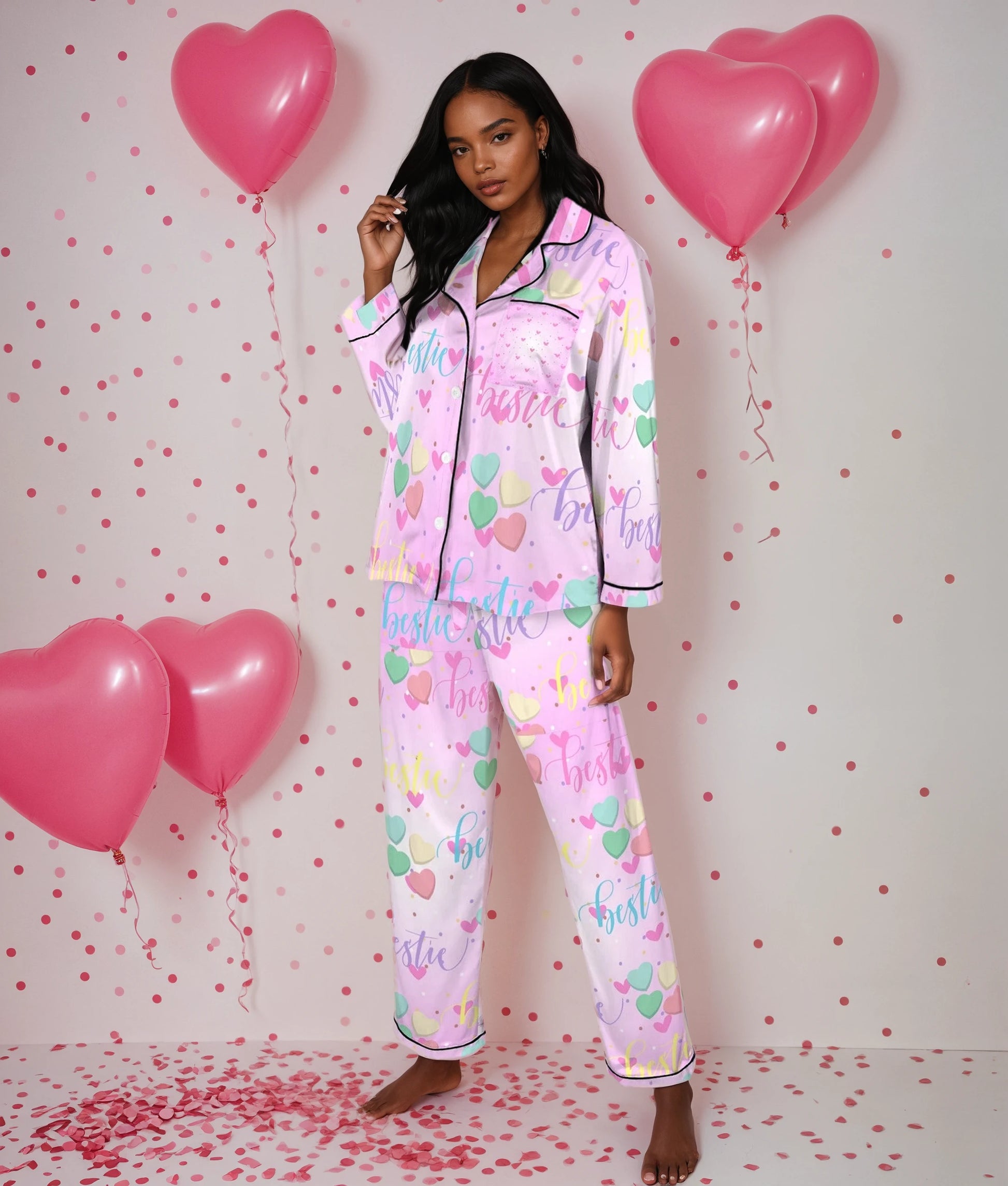Love My Bestie Twinning Long Sleeve Silk lounge wear